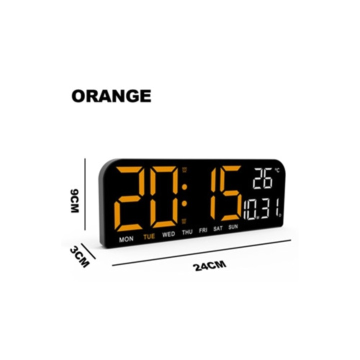 Digitális dekoratív óra 9", hőmérséklettel és dátummal, éjszakai üzemmód, asztali ébresztőóra, 12/24 órás