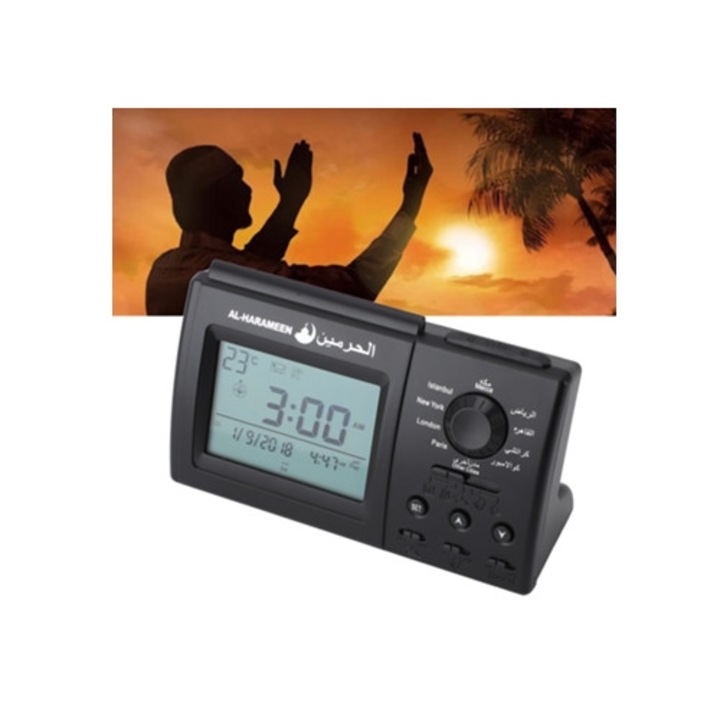 Azan digitális dekoratív óra, USB, fekete, irodába és hálószobába