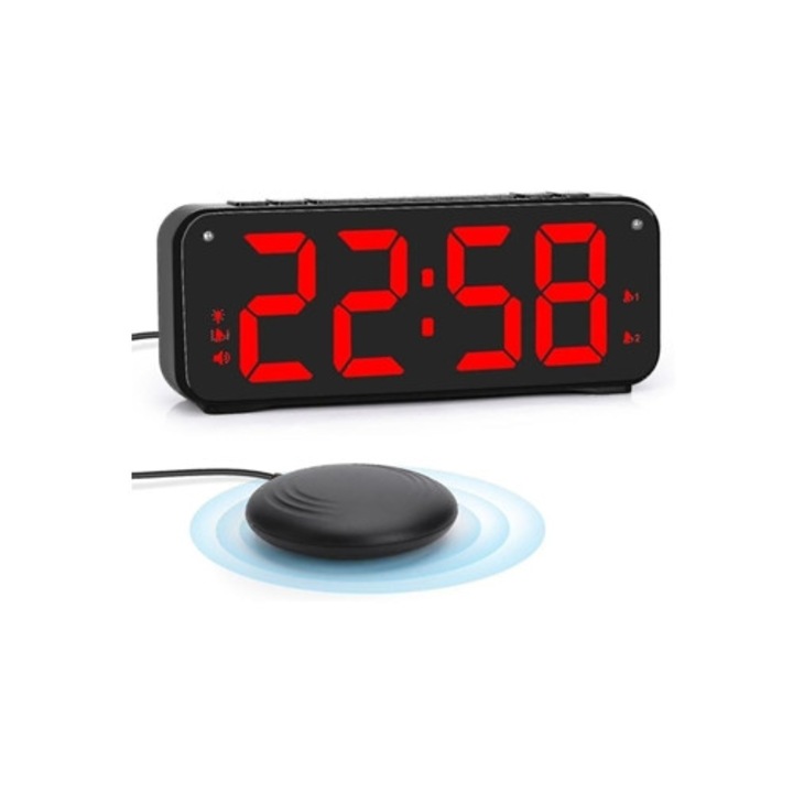 Dekoratív ébresztőóra, dupla vibrációval, 6.5" nagy kijelző, dimmer Aquaforge