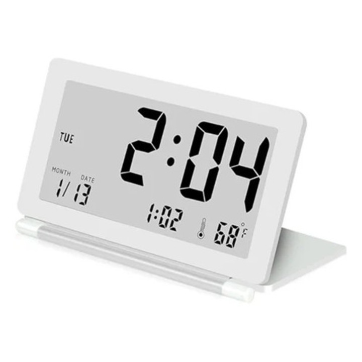Ceas decorativ LCD pliabil ultra-subtire, alb, pentru calatorii