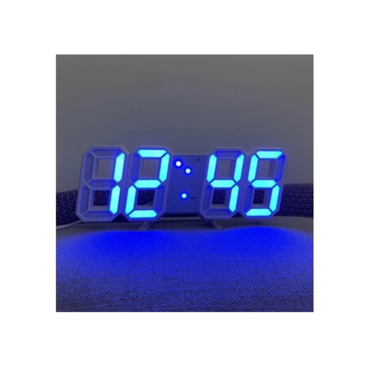 LED-es dekoratív óra digitális kijelzővel, világító éjszakai üzemmóddal, kék, 30x30cm