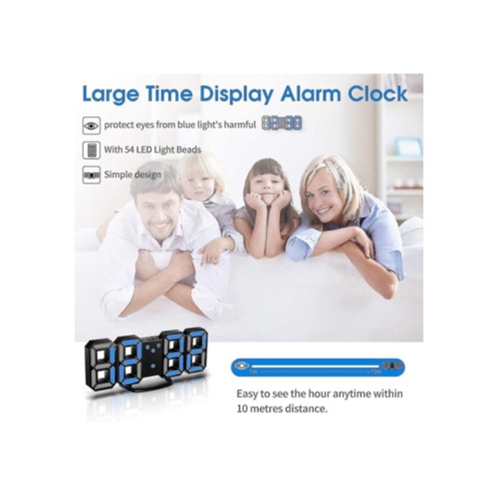 Aquaforge ZD B2 LED 3D dekoratív óra, 3 kék számjegy, állítható fényerő