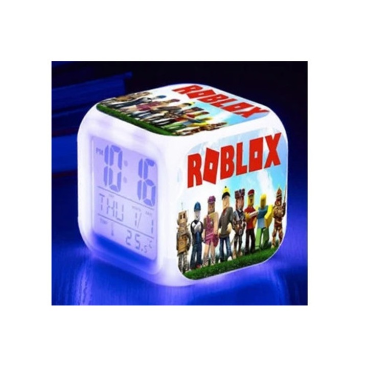 Roblox digitális dekorációs óra, 7 LED szín, éjjeli dísz, otthoni dekoráció