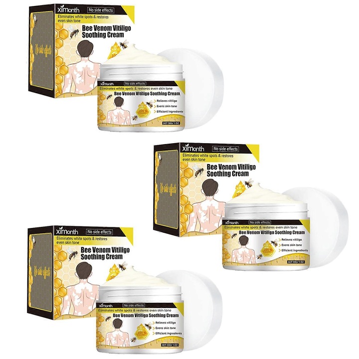 Крем за витилиго, комплект от 3 броя, 4x4x3.8см, нежни съставки, преносим дизайн