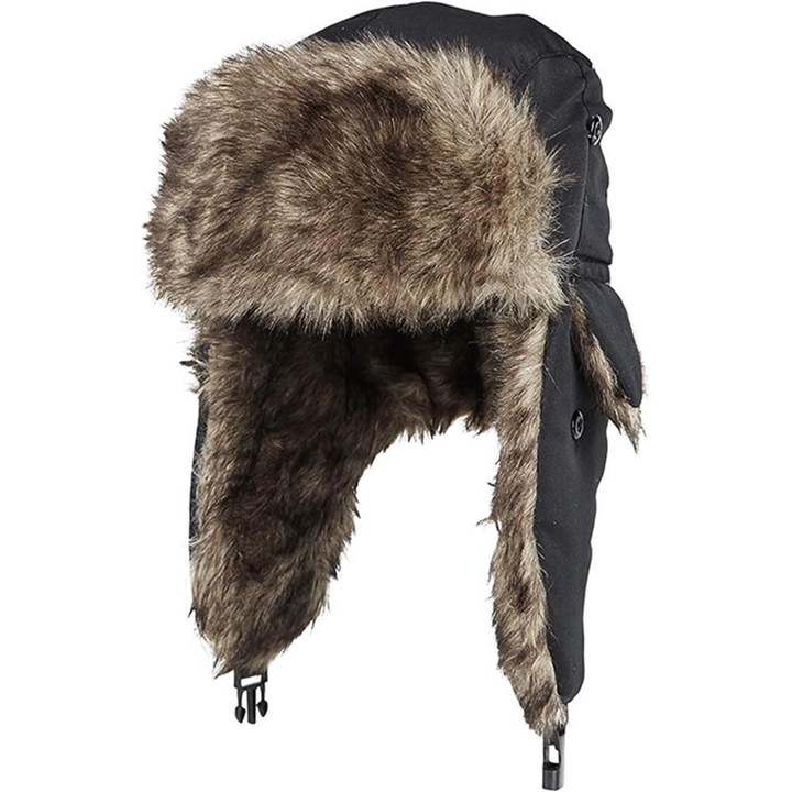 Caciula de iarna unisex, Caciula de schi de iarna, Bedee, rezistenta la vant, Captusit cu fleece si ingrosat, impermeabila, cu clapete pentru urechi, marime universala, neagra