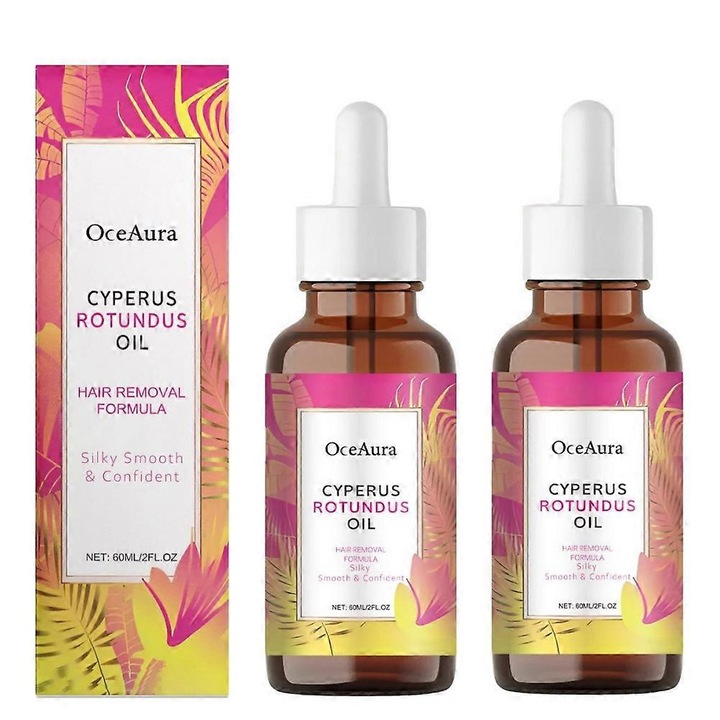 Ulei Cyperus Rotundus, pentru indepartarea parului corporal, cu ulei de jojoba si ulei de arbore de ceai, 2 x 60 ml