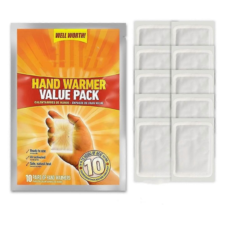 Set 10 incalzitoare de maini autoincalzitoare, pentru abdomen si corp, 10 x 13 cm