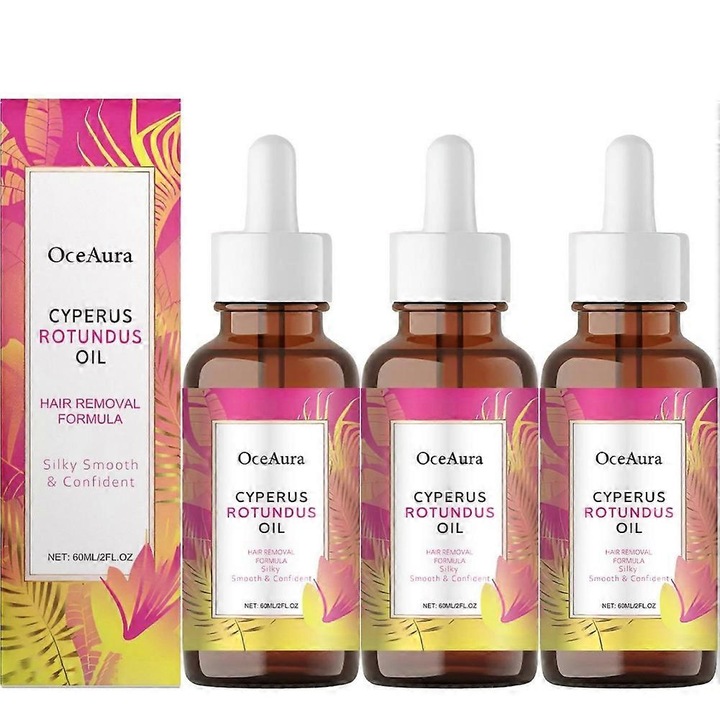 Cyperus Rotundus Olaj 60ml, 3 darabos szett, OceAura, testszőrzet eltávolítására, jojobaolajjal és csipkebogyóolajjal