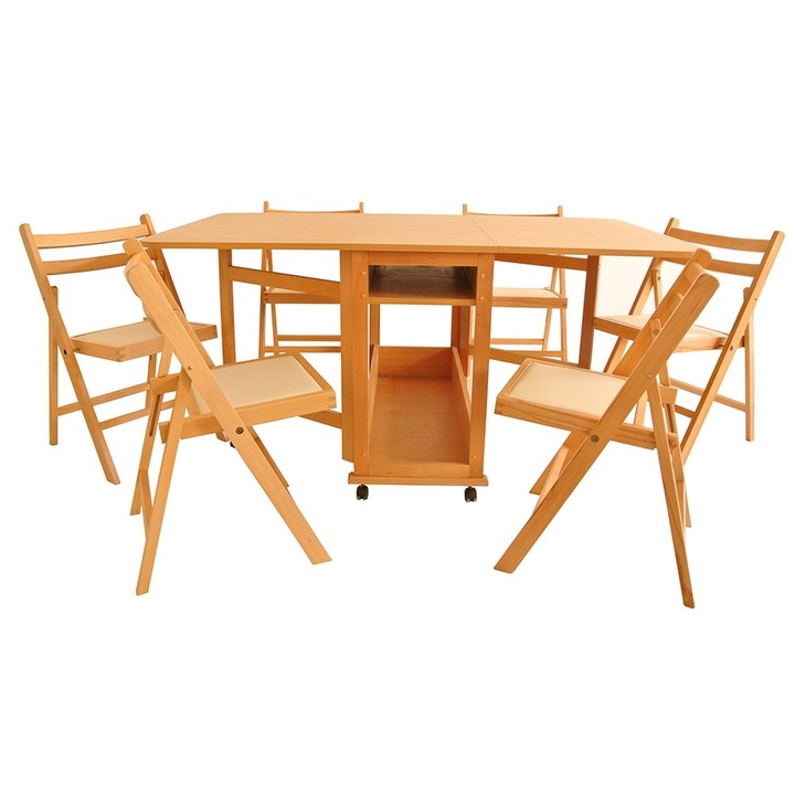Set Masa plianta UTIL cu 6 Scaune pliante, fag