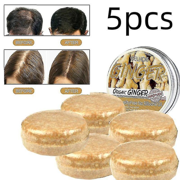 Sampon solid pentru par, cu ghimbir, 60g, formula de reparare a parului, controlul uleiului, set de 5 bucati