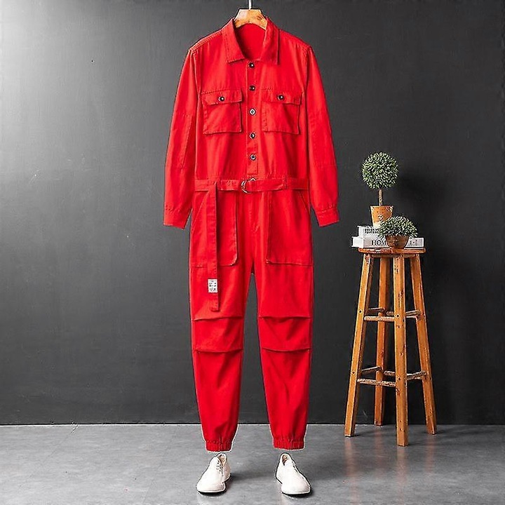 Férfi kertésznadrág, alkalmi, közepes, pamut, piros, 4XL