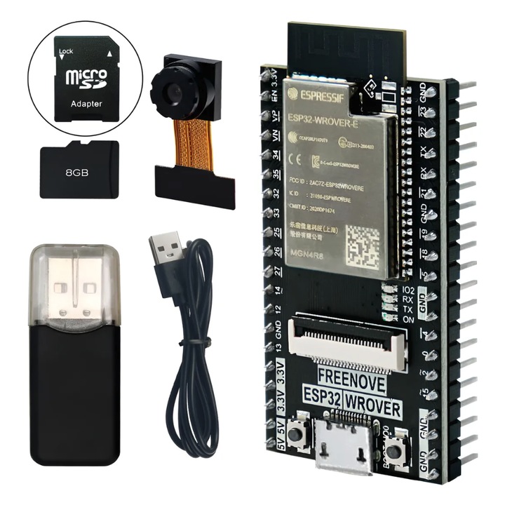 Kit robot ESP32-WROVER General, wireless, camera, card de memorie 8GB, neasamblat