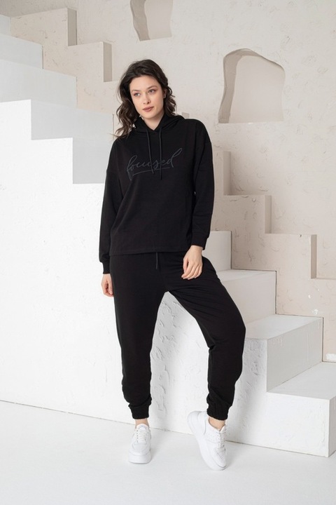 Trening Dama Bumbac, Gluga si snur, Negru, Negru