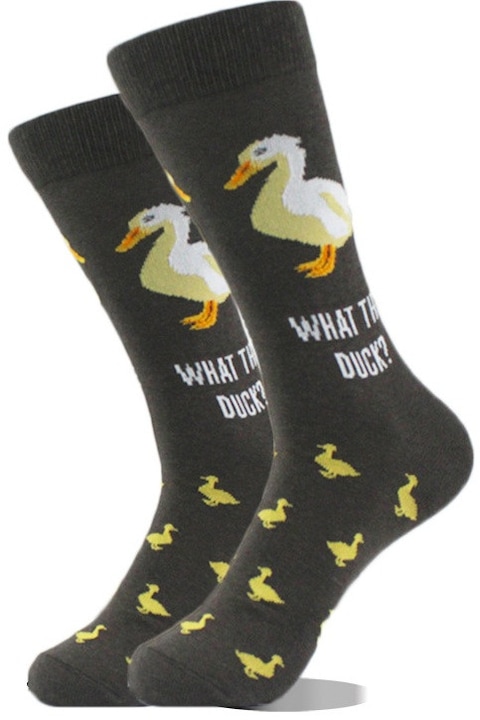 Sosete lungi, amuzante, model haios, mesaj „What the Duck”, marime universala