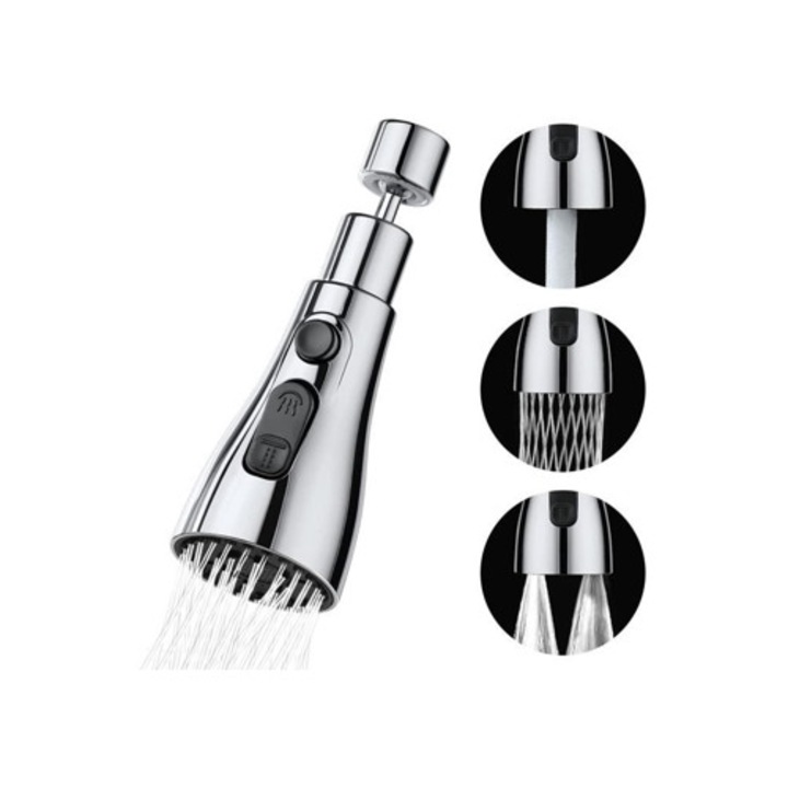 Baterie sanitara pentru bucatarie, 360 grade, 3 moduri, cu aerator, set