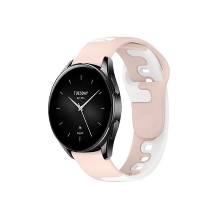 Каишка за смарт часовник Xiaomi Watch S2, силикон, розов + бял, 42мм x 22мм