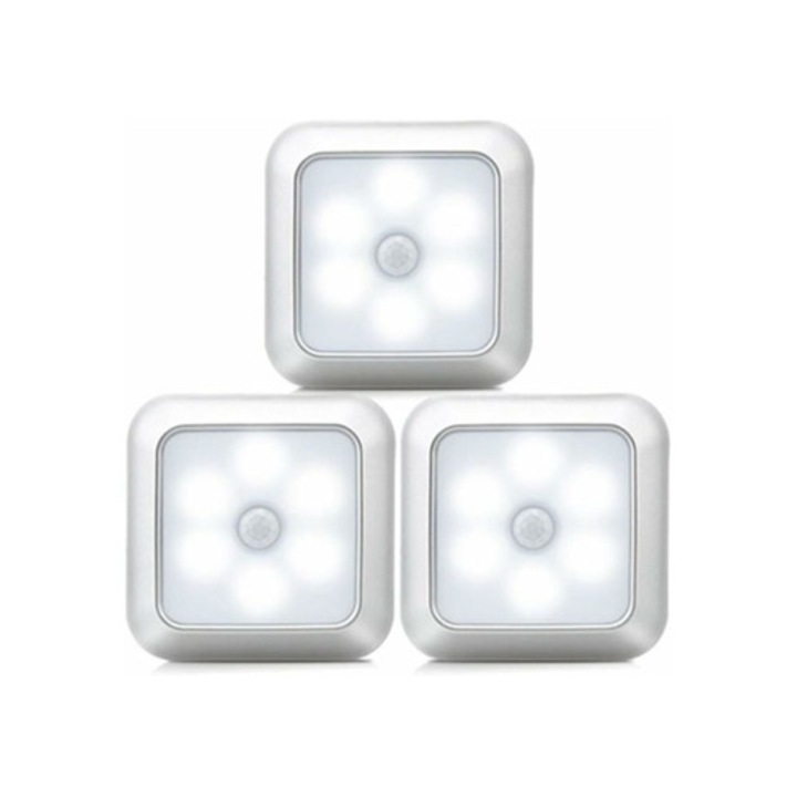 Set de 3 veioze LED cu senzor de miscare pentru dulapuri sau scari