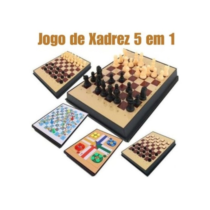 Társasjáték készlet 5 az 1-ben, sakk, dáma, ludo, kígyó, CLINKS