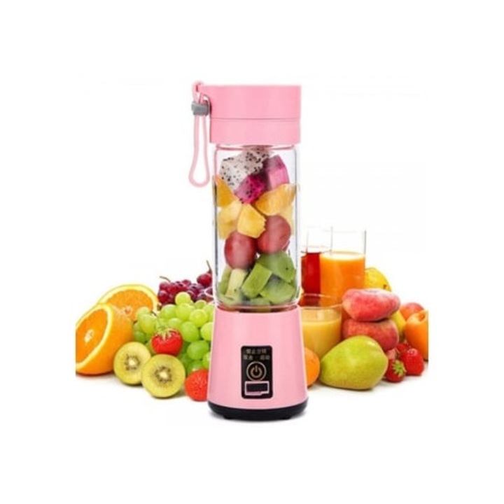 Преносим акумулаторен блендер Onlike, компактен, розов, идеален за смутита и натурални сокове