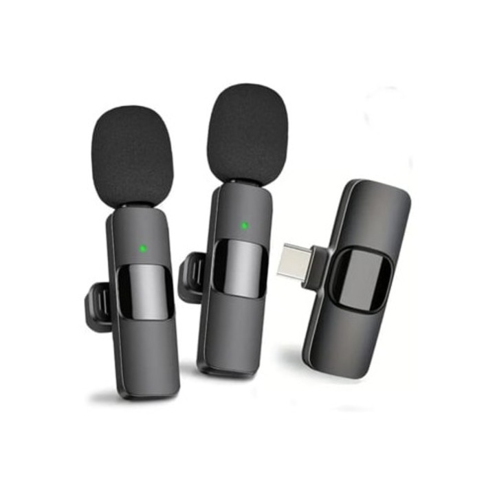 Microfon lavalier wireless USB-C pentru smartphone-uri, cu reducere a zgomotului, autonomie mare