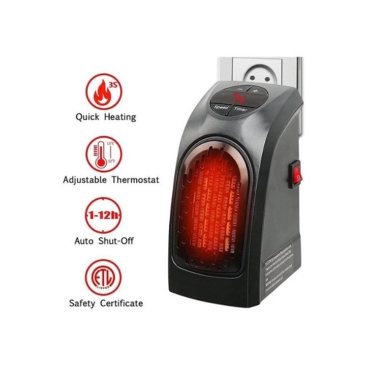 Aeroterma electrica mini, 400W, consum redus, negru