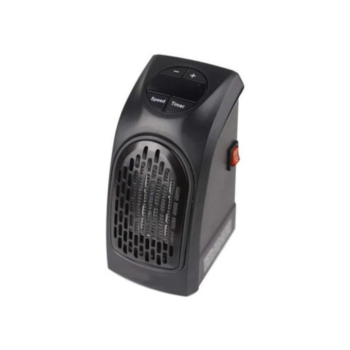 Mini, hordozható elektromos hősugárzó, lapát nélküli ventilátorral, 750W/1200W, fekete