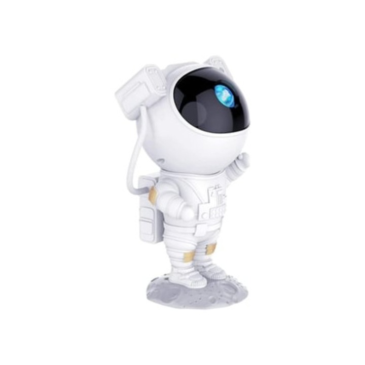 Proiector pentru copii, LED, Model Astronaut, Proiectie stele, cu telecomanda, Alb