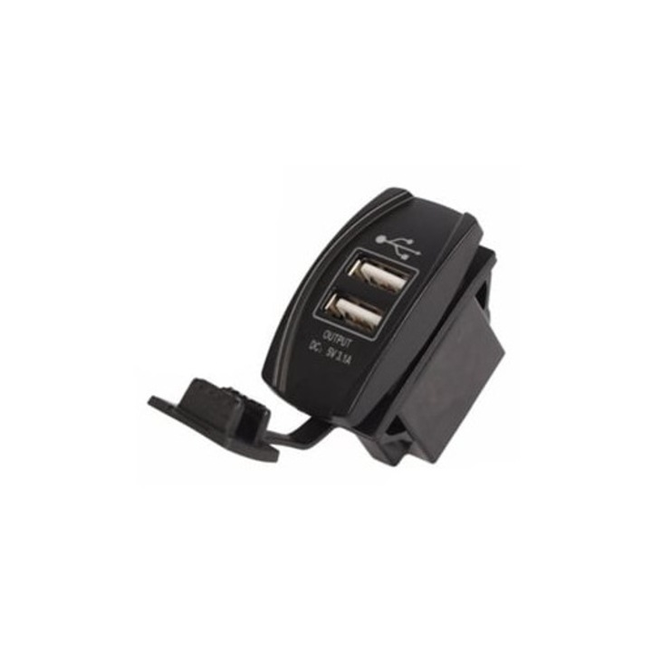 Priza montata pe perete cu 2 USB, 12-24Vdc la 5Vdc, accesorii prize si intrerupatoare