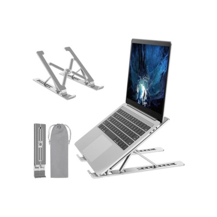 Suport laptop ventilat, aluminiu, ajustabil, pentru laptopuri, tableta, 1 set