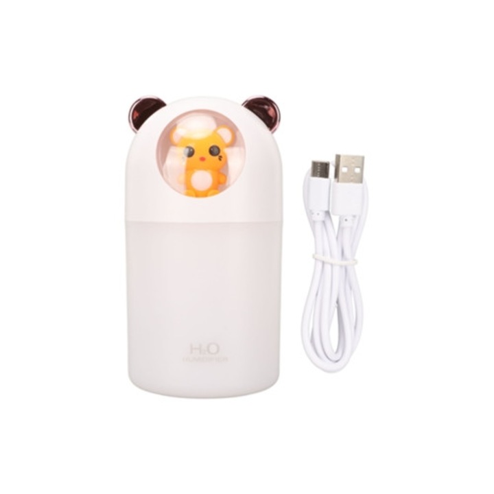 Mini párásító 280ml, 2 permetezési mód, alacsony zajszint 25dB, színes éjszakai fényekkel, USB