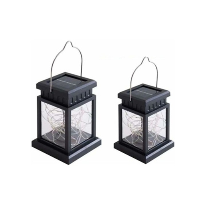 Set de 2 lampi solare suspendate vintage, impermeabile, pentru exterior, decorare gradina, patio, alee
