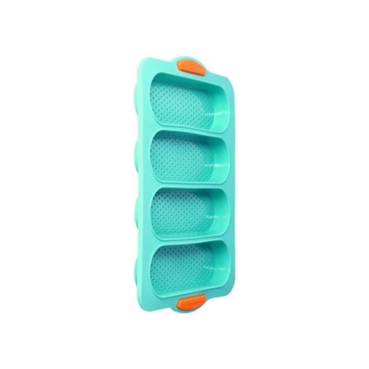 Sütőtepsi kenyérhez, bagett forma, szilikon, 4 horony, zöld