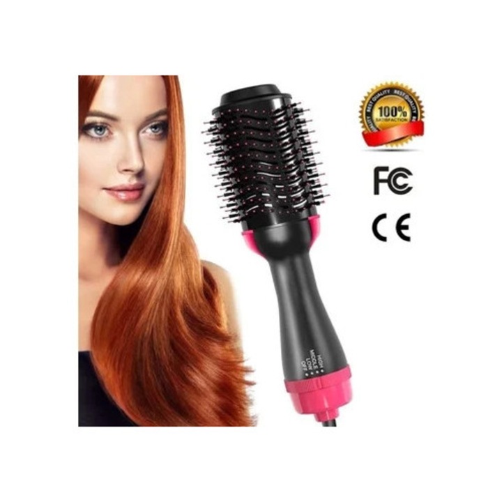 Perie de par electrica 3 in 1, 1000W, cu functie de uscare, ondulare si indreptare, multicolor