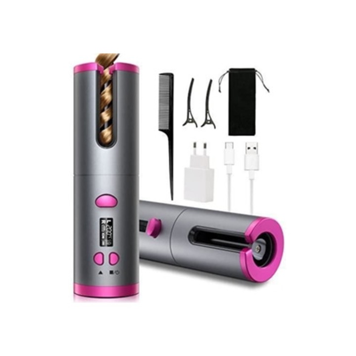 Vezeték nélküli automata hajsütővas, 6 hőmérsékleti szint, USB töltés, 5000mAh, hordozható