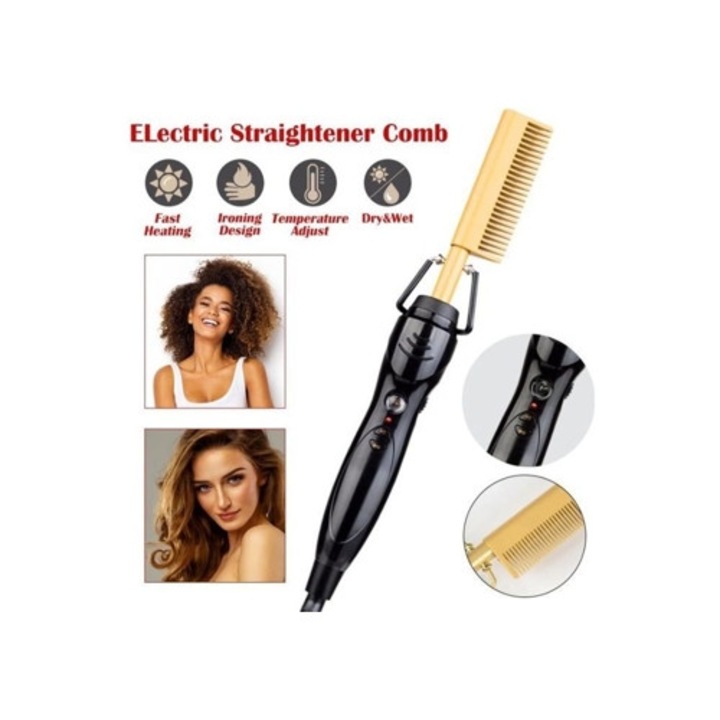 Perie electrica pentru indreptat parul, multifunctionala, neagra