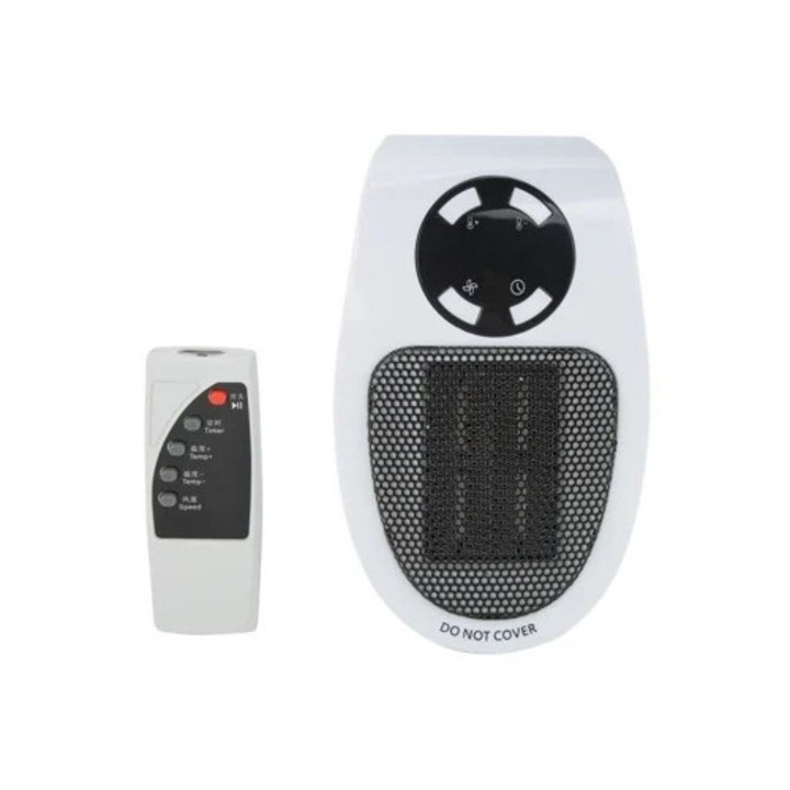 Hordozható hősugárzó 500W, mini, multifunkcionális, távirányítóval, márkajelzés nélkül.