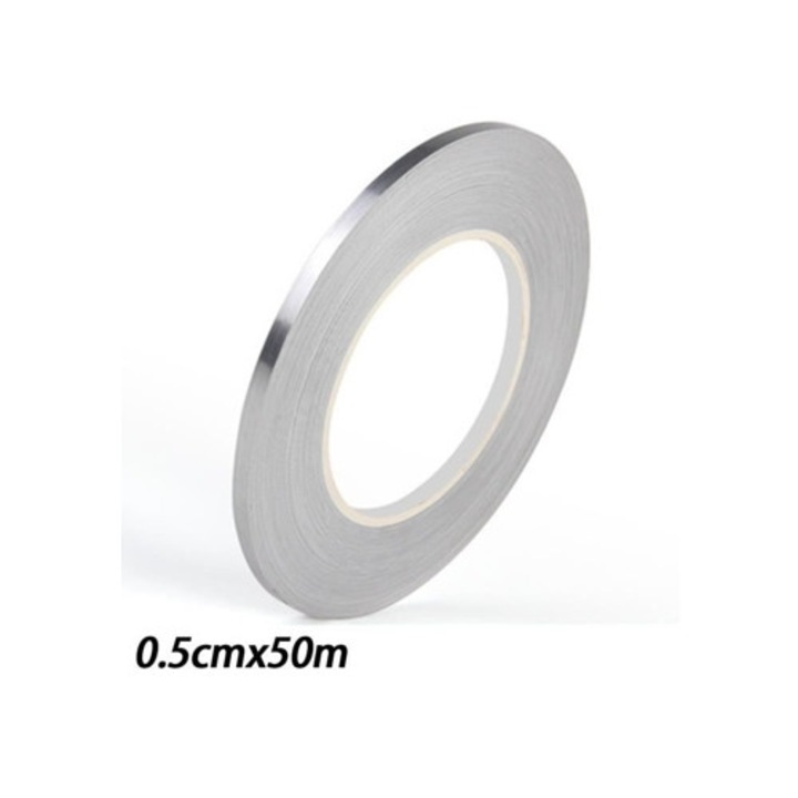 Banda adeziva 0.5cm x 50m, decorativa, rezistenta la mucegai, argintie, set