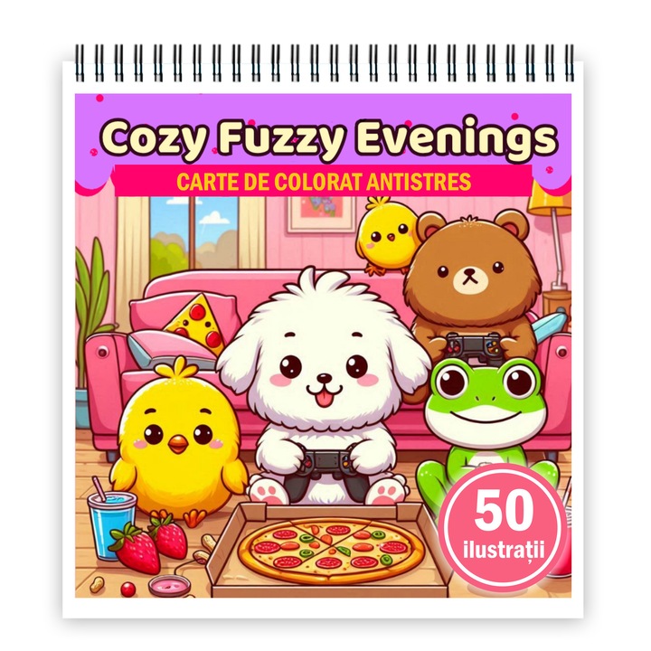 Carte de colorat, 50 de ilustratii Cozy Fuzzy Evenings, 106 pagini, Format: A4-, Editura Cadouri Legendare