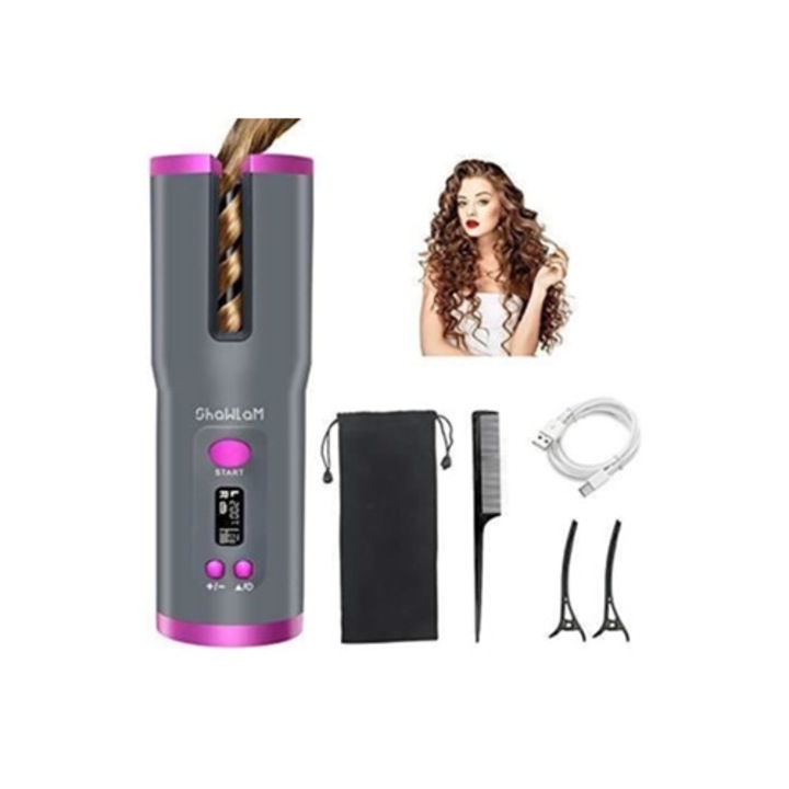 SHAWLAM hajgöndörítő, automata, hordozható, vezeték nélküli, 6 hőmérséklet-beállítás, LCD kijelző