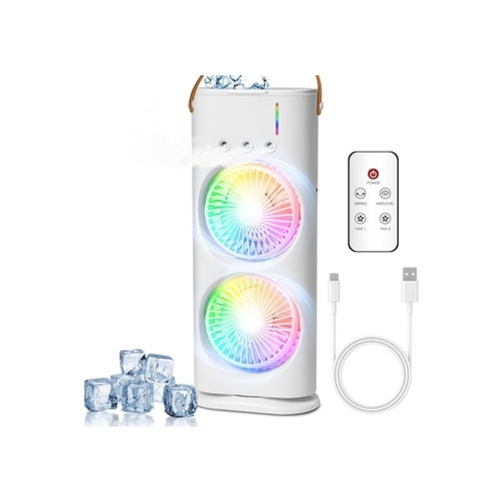 Mini USB ventilátor, 600ml, 3 sebesség, 3 hűtési mód, hordozható hűtő otthonra és irodába