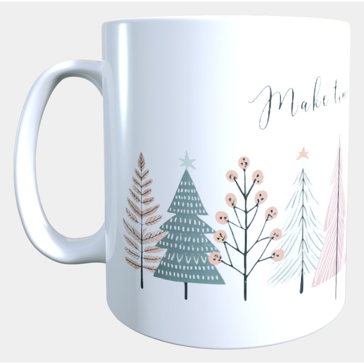 Cana ceramica personalizata „Make time for the simple joys” – 330 ml, alba