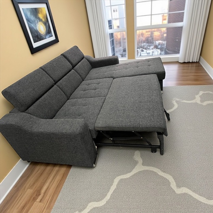 Coltar extensibil MAX, gri inchis, stofa, lada depozitare, 185x245cm