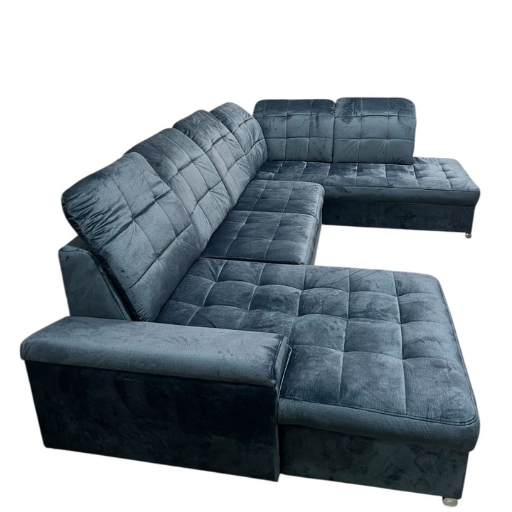 Canapea extensibila Luxury, albastru inchis, lada depozitare, 200x300cm