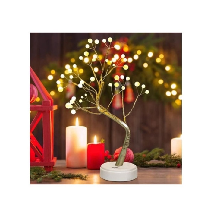 Veioza birou bonsai luminos cu 36 LED-uri, decoratiuni de Craciun, functioneaza cu baterii USB, copac artificial p335