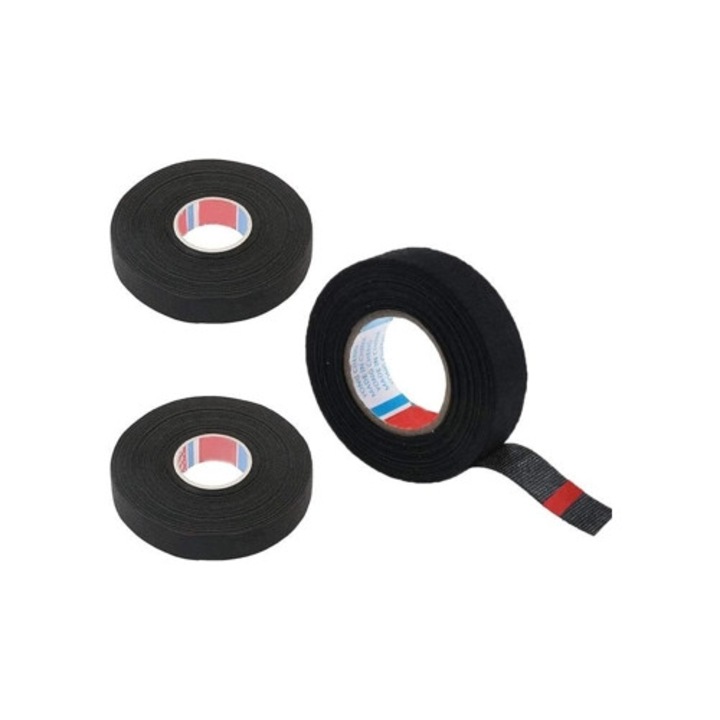 Set 3 benzi adezive din material textil pentru automobile, negru