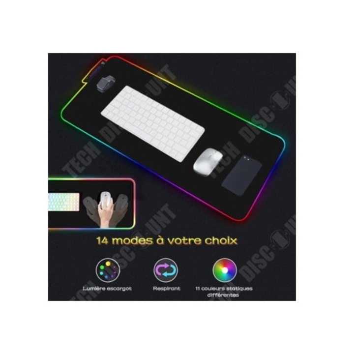 Подложка за мишка XXL, RGB осветена, многоцветна