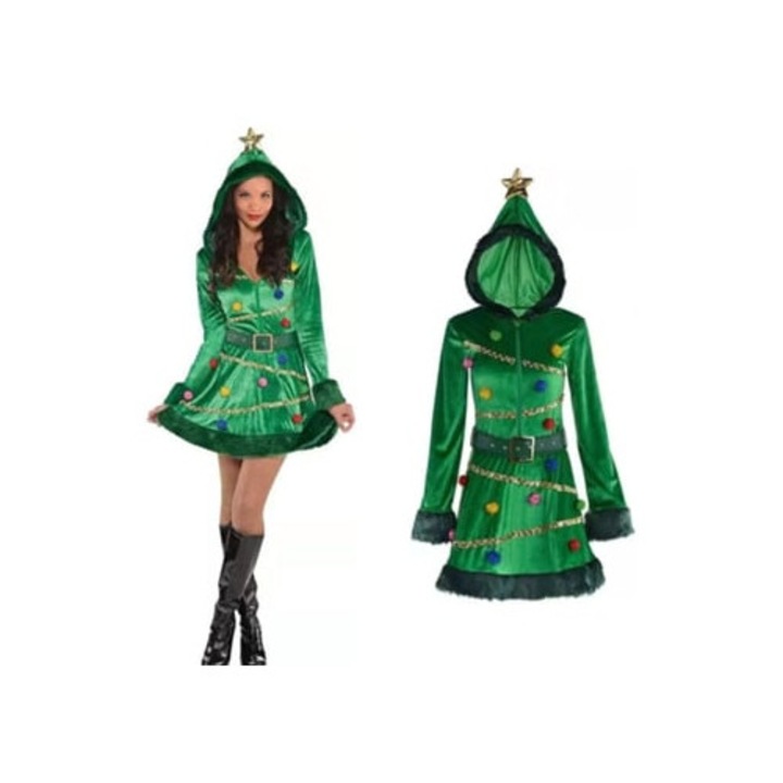 Sötétzöld kapucnis karácsonyi ruha, XL