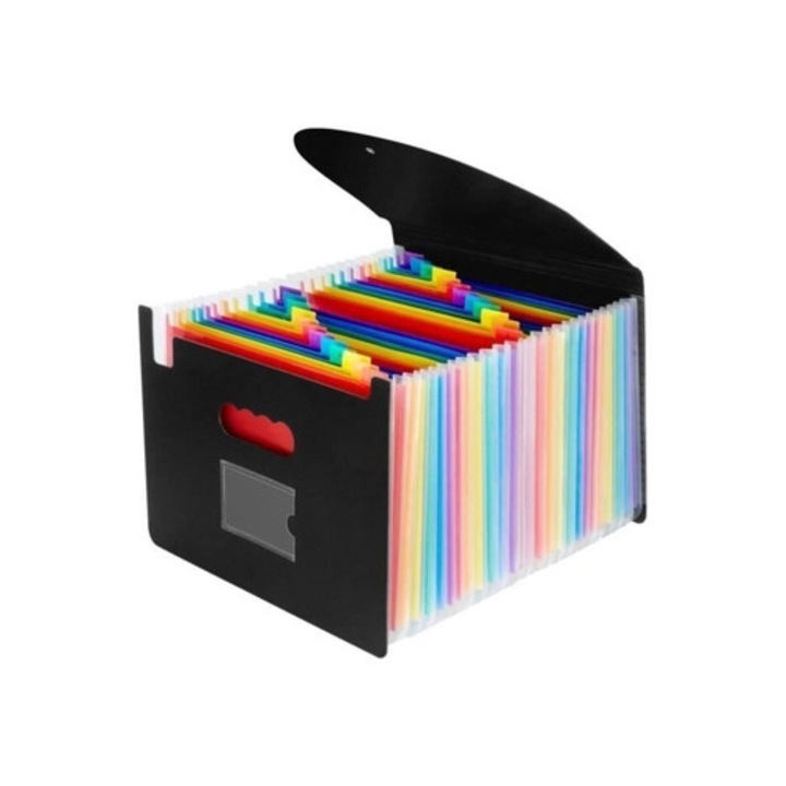 Suport documente A4 tip acordeon, 24 compartimente, negru
