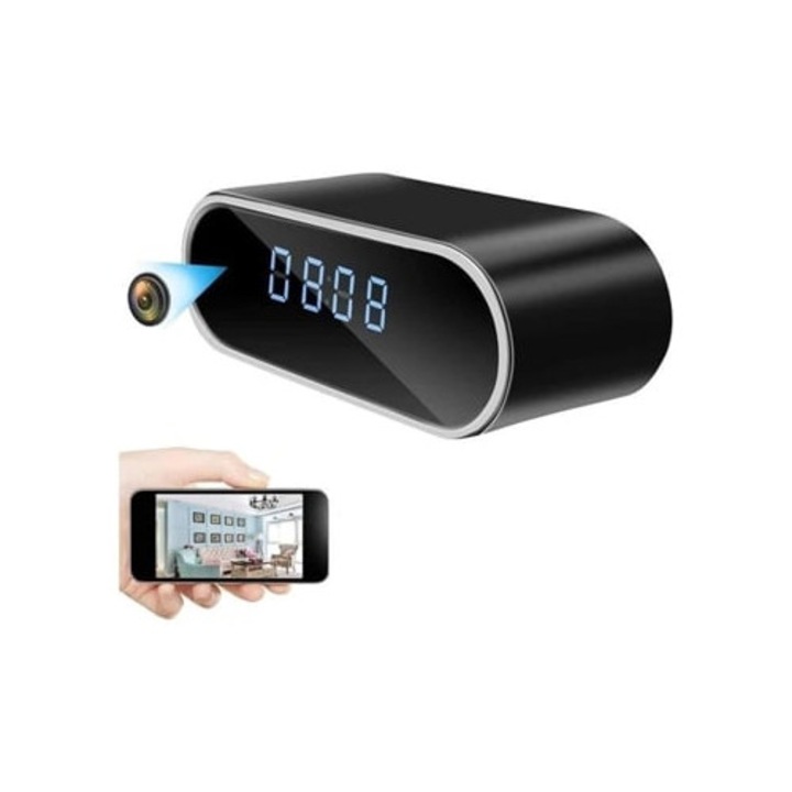 Camera spion WiFi tip ceas, HD 1080P, detectie miscare, viziune nocturna, negru