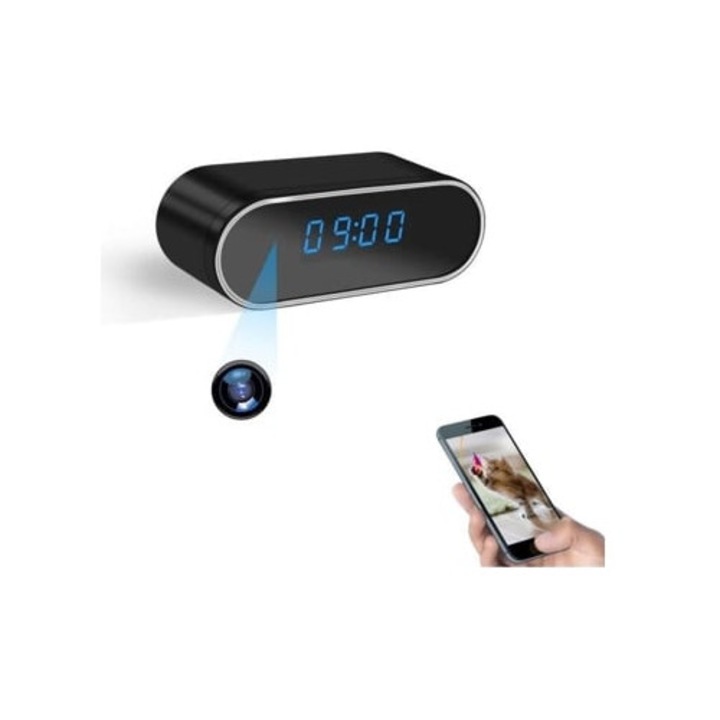 Ceas desteptator cu camera ascunsa 1080P HD, camera de securitate wireless cu viziune nocturna si detectie de miscare